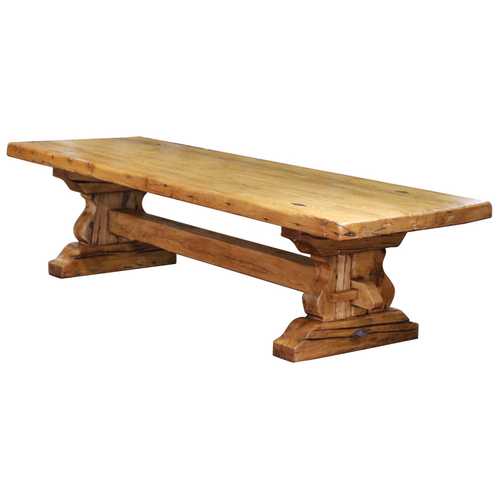 French Louis XIII Style Bleached Oak Refectory Dining Table 120 Inch Mid Century (1 of 15)