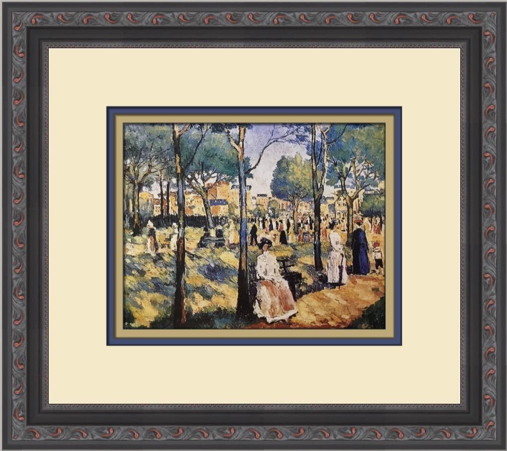 Kasimir Malevich On The Boulevard Custom Framed Lithograph Print: Kasimir Malevich On The Boulevard Custom Framed Lithograph Print This exquisite custom framed print titled "On The Boulevard" by artist Kasimir Malevich showcases an engaging figures landscape in an i
