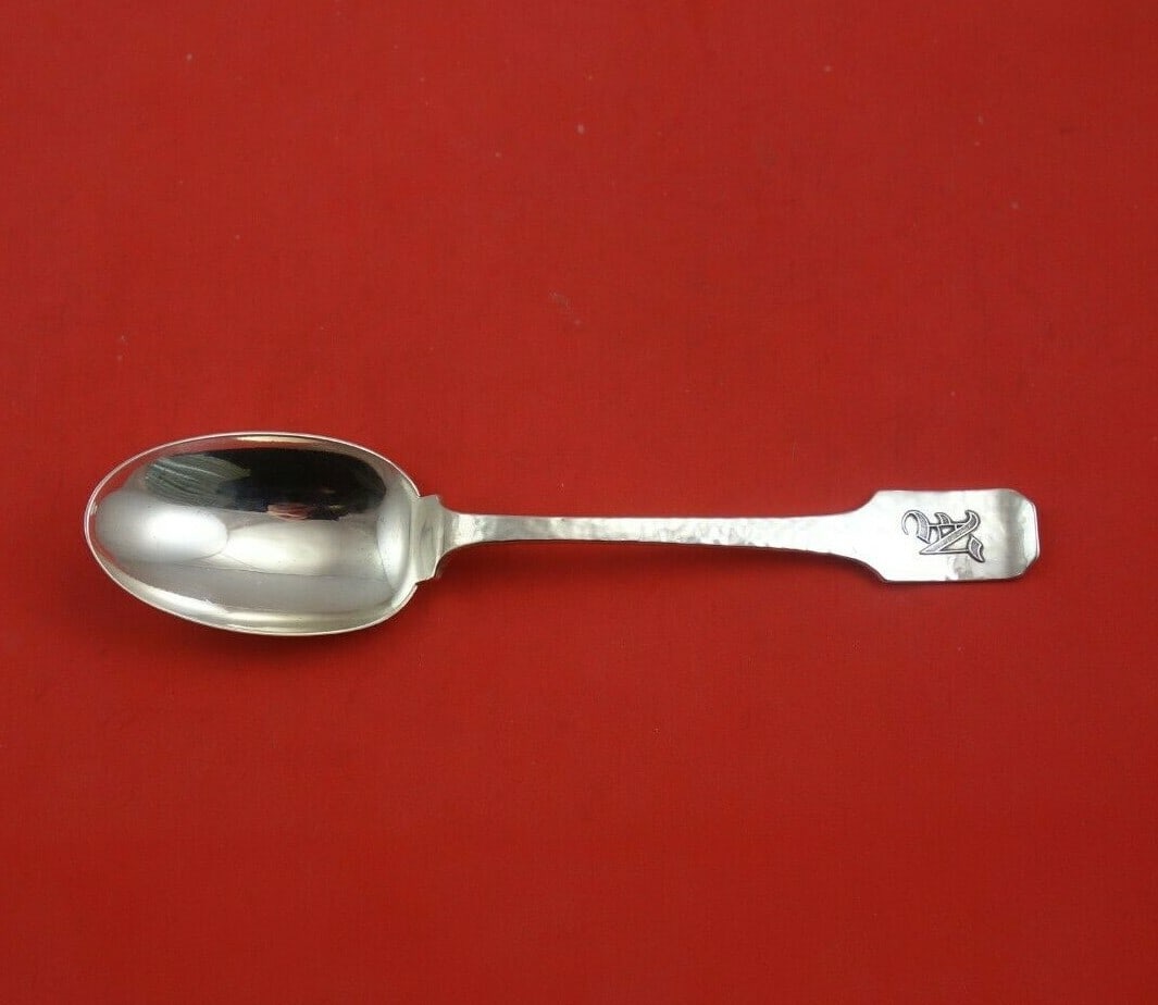 Shreve Norman Hammered Sterling Silver Serving Spoon Monogram N 8.5" (1 of 3)