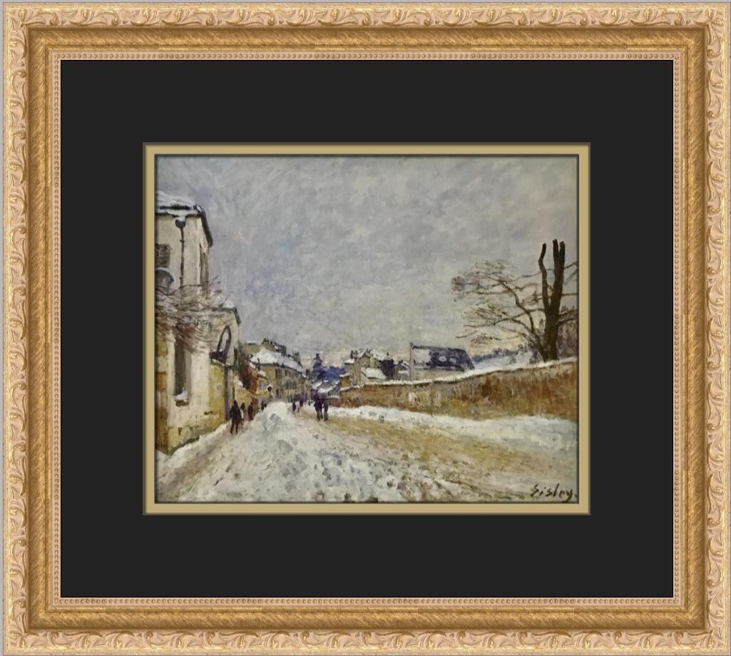 Alfred Sisley Rue Eugene Moussoir Winter Print Custom Framed 13 x 15: Alfred Sisley Rue Eugene Moussoir Winter Print Custom Framed 13 x 15 This stunning custom framed print features the artwork 'Rue Eugene Moussoir at Moret in Winter' by renowned artist Alfred Sisley. M