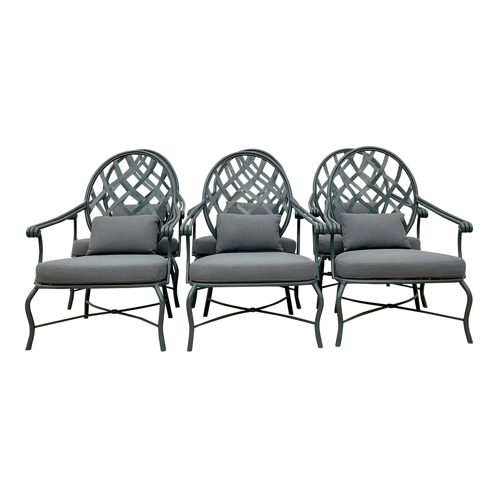 Vintage Regency Trellis Lounge Chairs Set of 6 by Brown Jordan Venetian: Vintage Regency Trellis Lounge Chairs Set of 6 by Brown Jordan Venetian Elevate your outdoor and indoor spaces with this stunning set of six vintage Regency-style trellis lounge chairs, inspired by th