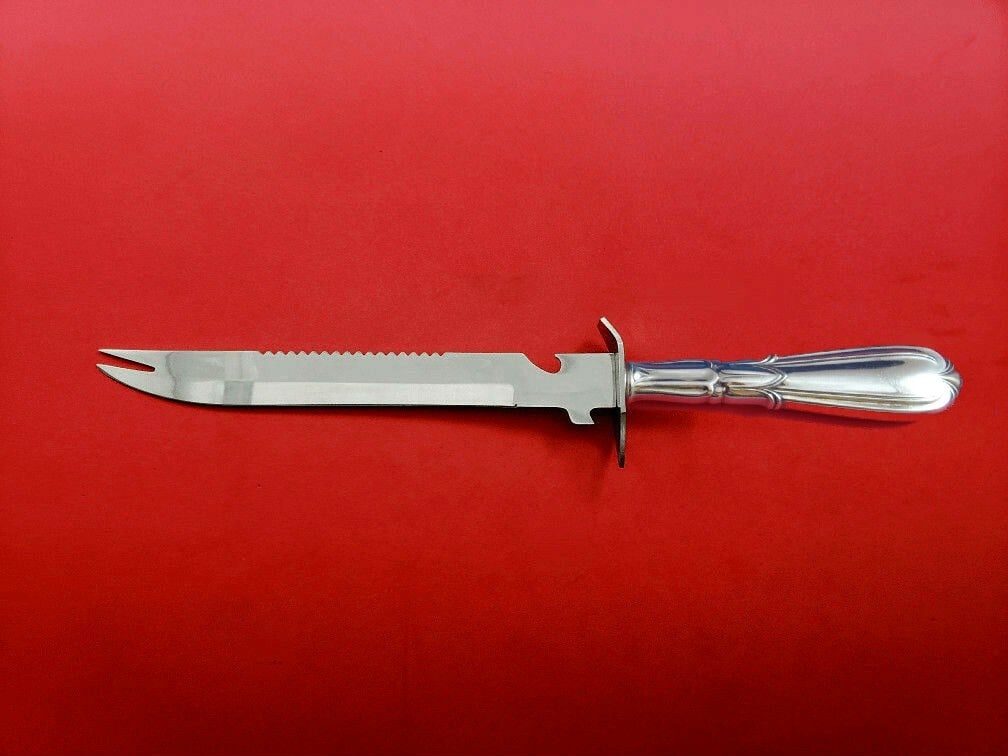 Frank Whiting Troubadour Sterling Silver Ham Slice 11.5" Custom Knife: Frank Whiting Troubadour Sterling Silver Ham Slice 11.5" Custom Knife Experience culinary elegance with this custom-made ham slice from the Troubadour pattern by Frank Whiting. Crafted from high-quali