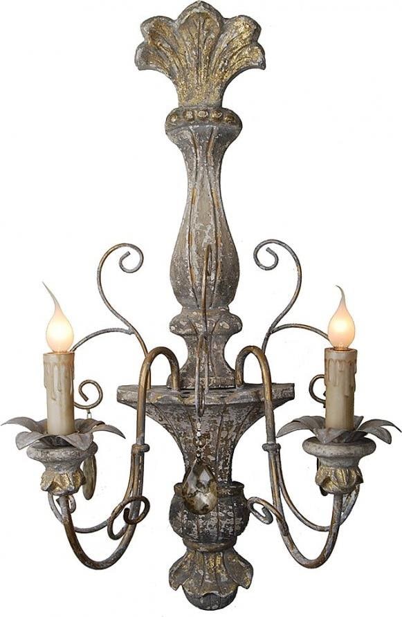 Rococo Wood Sconce Light with Crystal Drops by Provence Home: Rococo Wood Sconce Light with Crystal Drops by Provence Home Illuminate your space with this exquisite wood sconce light featuring elegant crystal detailing. Crafted in a charming antique or vintage s