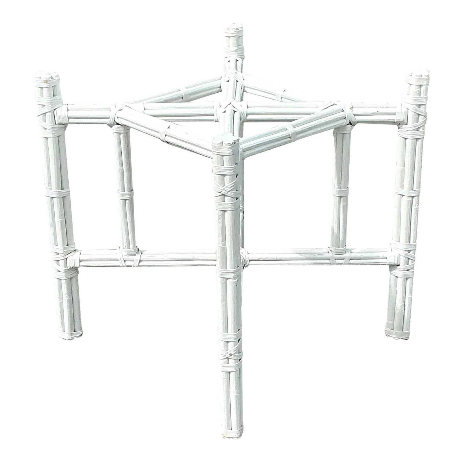 Coastal Vintage Rattan Dining Table Pedestal Inspired by McGuire: Coastal Vintage Rattan Dining Table Pedestal Inspired by McGuire Enhance your dining area with this Vintage Coastal Bundled Rattan Dining Table Pedestal, inspired by McGuire's signature style. Featuri