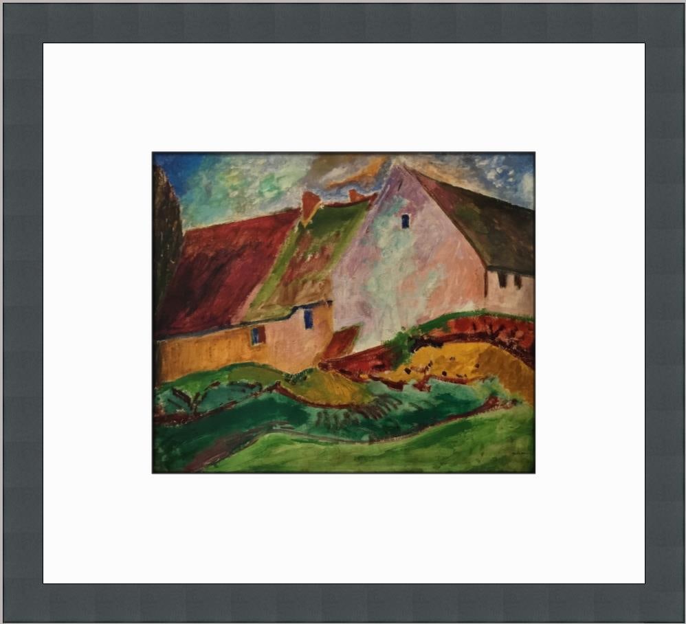 Alfred Maurer Farmhouse Custom Framed Impressionist Print 12 x 13: Alfred Maurer Farmhouse Custom Framed Impressionist Print 12 x 13 This exquisite custom framed print titled 'Farmhouse' by artist Alfred Maurer captures the essence of Impressionism. Measuring 12 in x