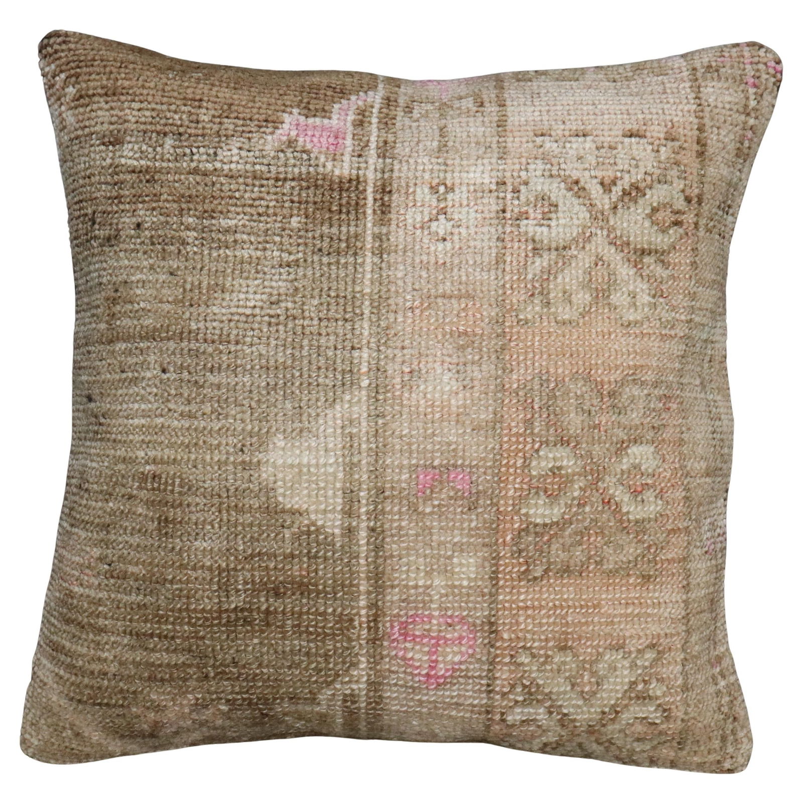 Vintage Turkish Oushak Rug Pillow 19 x 20 Country Style: Vintage Turkish Oushak Rug Pillow 19 x 20 Country Style Enhance your living space with this exquisite large pillow from the Zabihi Collection, crafted from a vintage Turkish Oushak rug. Measuring 19 i