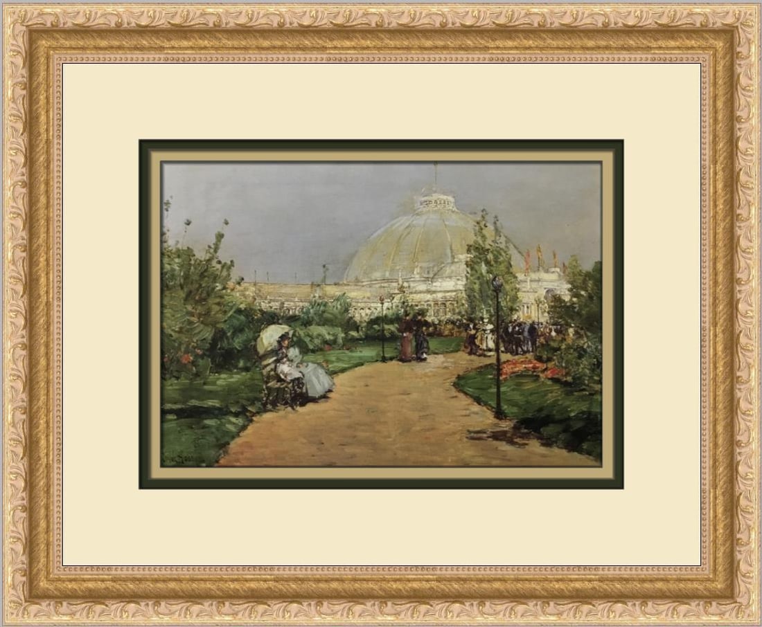 Childe Hassam Custom Framed Crystal Palace Chicago Print 12 x 15: Childe Hassam Custom Framed Crystal Palace Chicago Print 12 x 15 This exquisite custom framed print titled "Crystal Palace Chicago" is a stunning representation of Impressionism by renowned artist Chi
