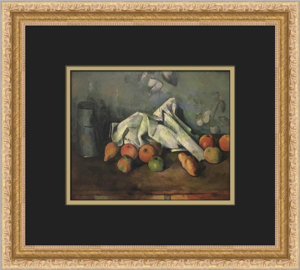 Paul Cezanne Still Life with Milk Can and Apples Custom Framed Lithograph Print: Paul Cezanne Still Life with Milk Can and Apples Custom Framed Lithograph Print Enhance your art collection with this exquisite custom framed print of Paul Cezanne's renowned still life, "Still Life w