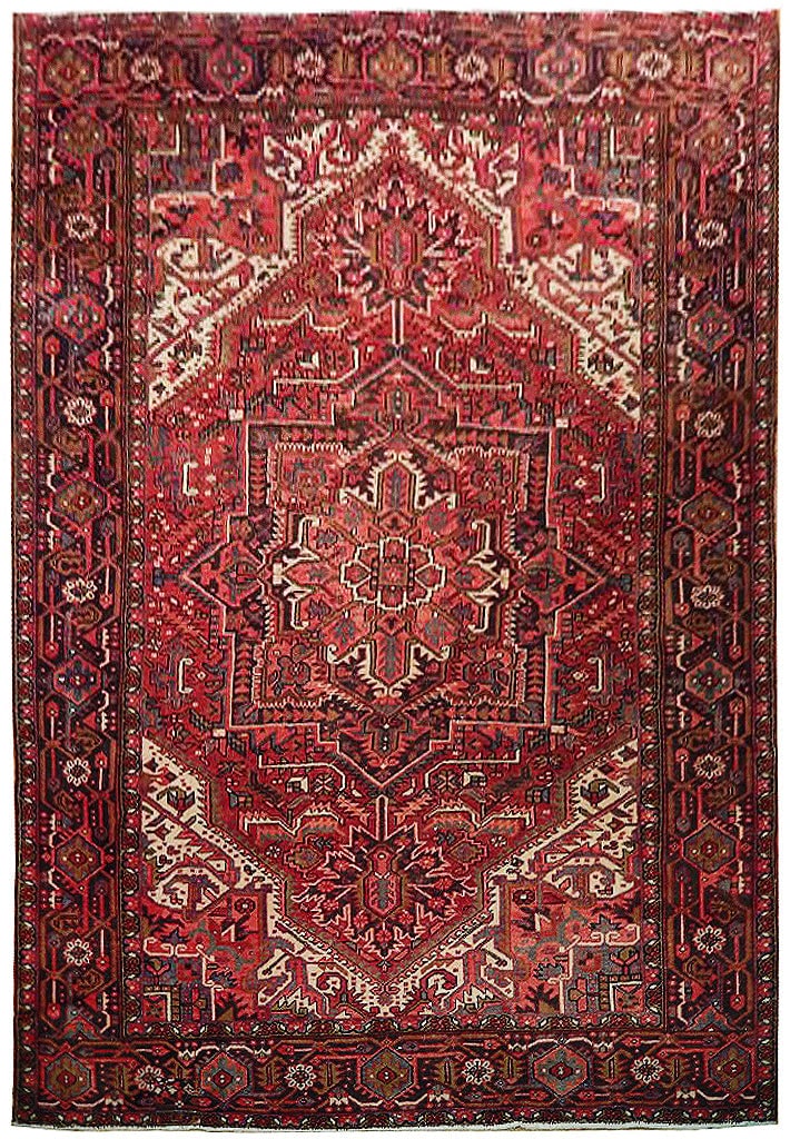 Handmade Persian Heriz Rug 9'7 x 12'3 Red Semi-Antique Iran: Handmade Persian Heriz Rug 9'7 x 12'3 Red Semi-Antique Iran Free continental US Shipping This stunning 9.7 x 12.3 handmade Persian Heriz rug is an exquisite piece crafted by skilled artisans in Iran.