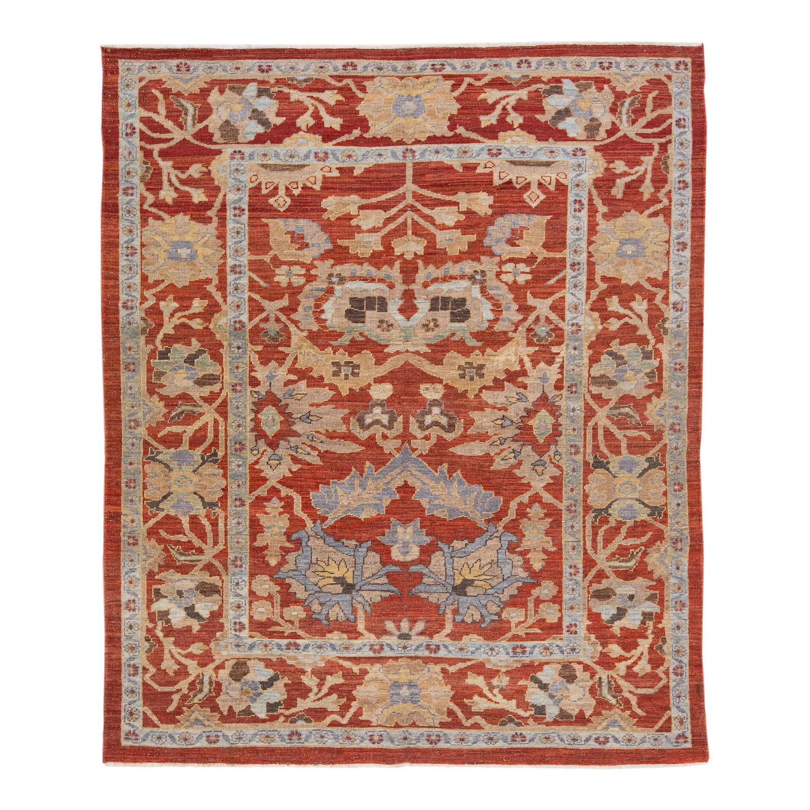 Modern Sultanabad Hand-Knotted Floral Wool Rug Rust Color 6'6 x 7'9: Modern Sultanabad Hand-Knotted Floral Wool Rug Rust Color 6'6 x 7'9 Enhance your living space with this stunning modern Sultanabad hand-knotted wool rug. Featuring a rich rust color field, this rug sh