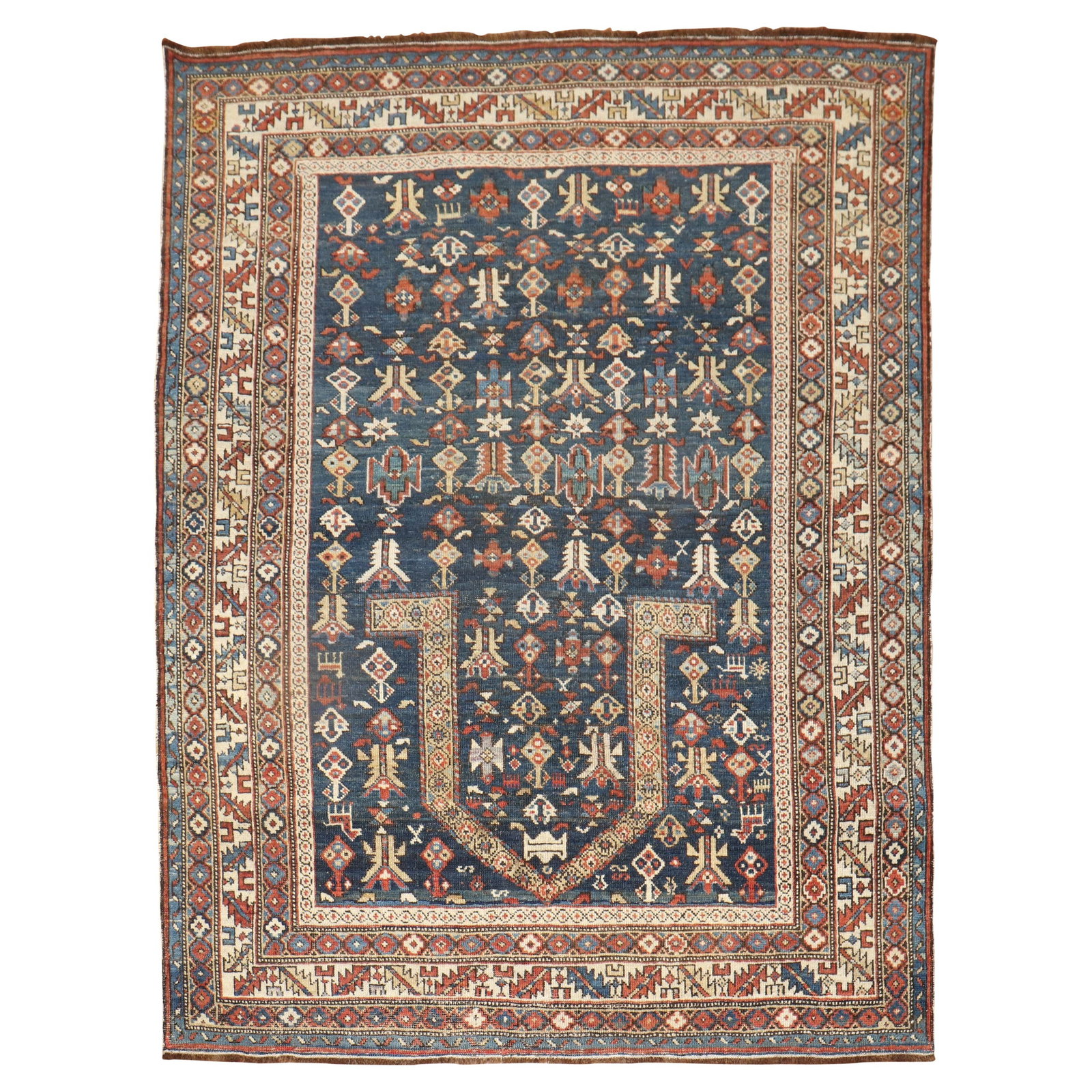 Antique Late 19th Century Caucasian Kuba Prayer Rug Wool Hand-Knotted 45 x 58: Antique Late 19th Century Caucasian Kuba Prayer Rug Wool Hand-Knotted 45 x 58 This exquisite late 19th century Caucasian Kuba small prayer rug showcases a rustic style, hand-knotted with fine wool. Me