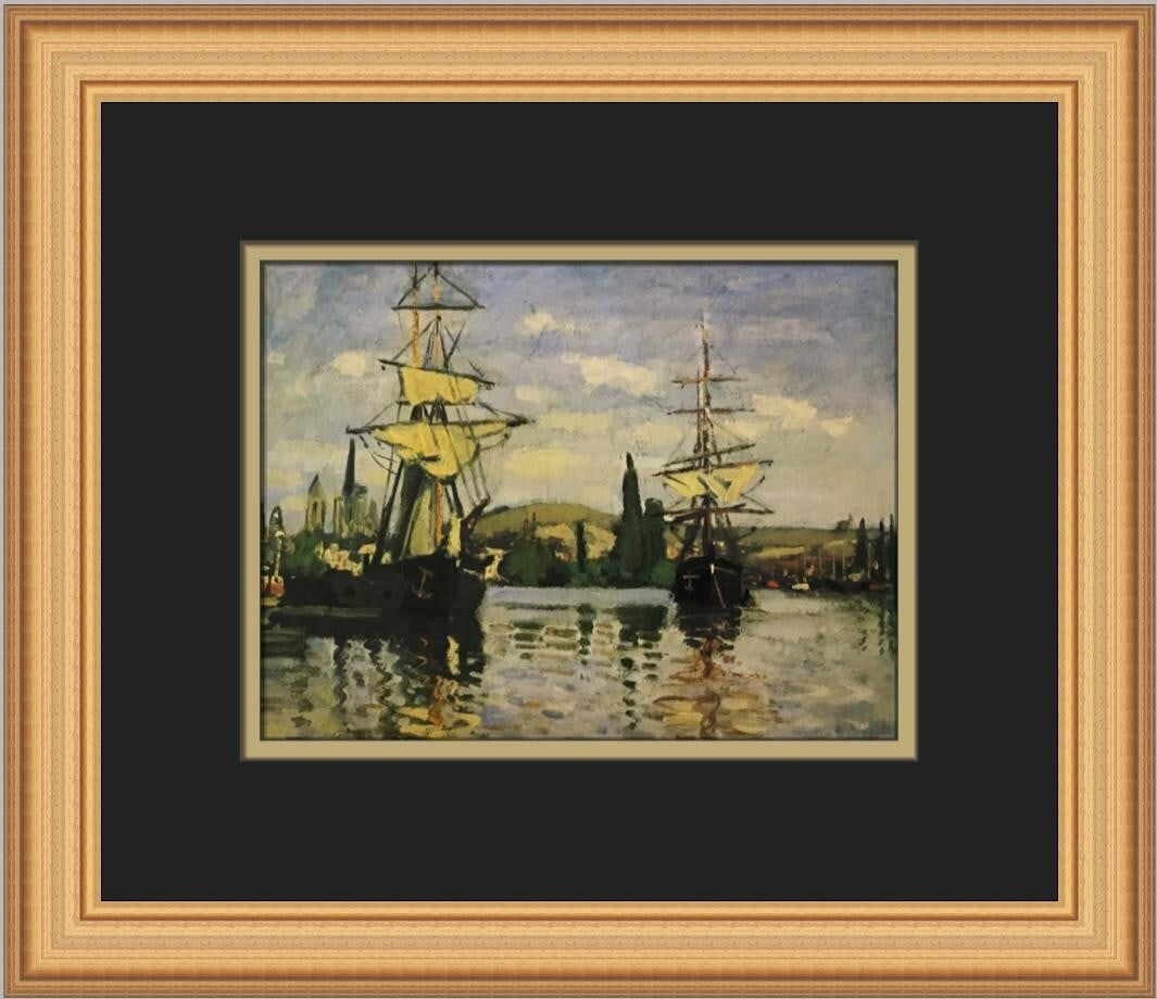 Claude Monet Ships at Anchor Custom Framed Print 12x14 Impressionism: Claude Monet Ships at Anchor Custom Framed Print 12x14 Impressionism This exquisite custom framed print features Claude Monet's iconic artwork "Ships at Anchor on the Seine," celebrated for its Impres