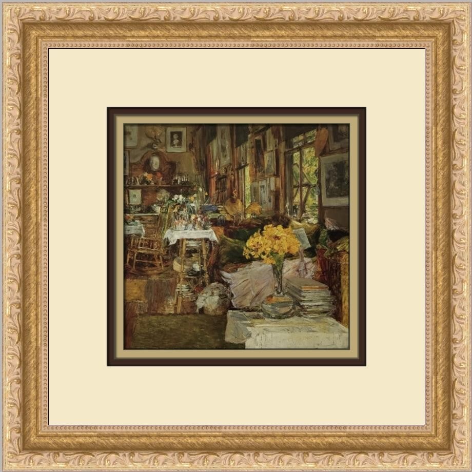 Childe Hassam The Room of Flowers Custom Framed Art Print 12x12: Childe Hassam The Room of Flowers Custom Framed Art Print 12x12 This exquisite custom framed print titled "The Room of Flowers" by renowned artist Childe Hassam showcases a beautiful expressionism imp