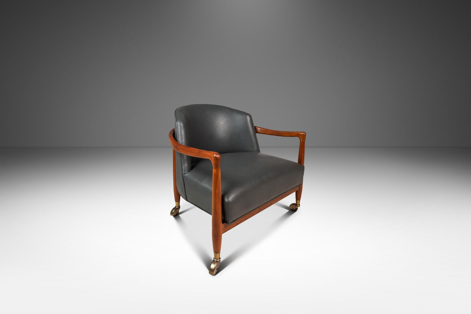 1960s Danish Modern Tub Barrel Chair by Finn Andersen Walnut Vinyl (1 of 18)