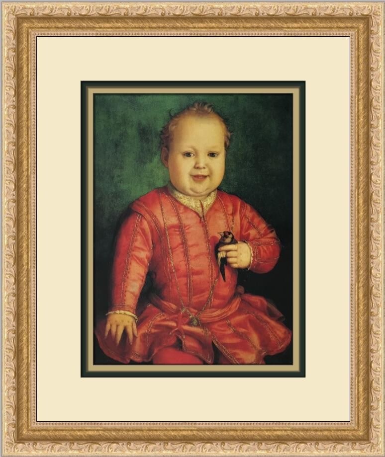 Agnolo Bronzino Don Giovanni De Medici Framed Print 1992: Agnolo Bronzino Don Giovanni De Medici Framed Print 1992 Experience the beauty of Agnolo Bronzino's masterpiece, 'Don Giovanni De Medici,' presented in a stunning custom frame. This medium-sized print
