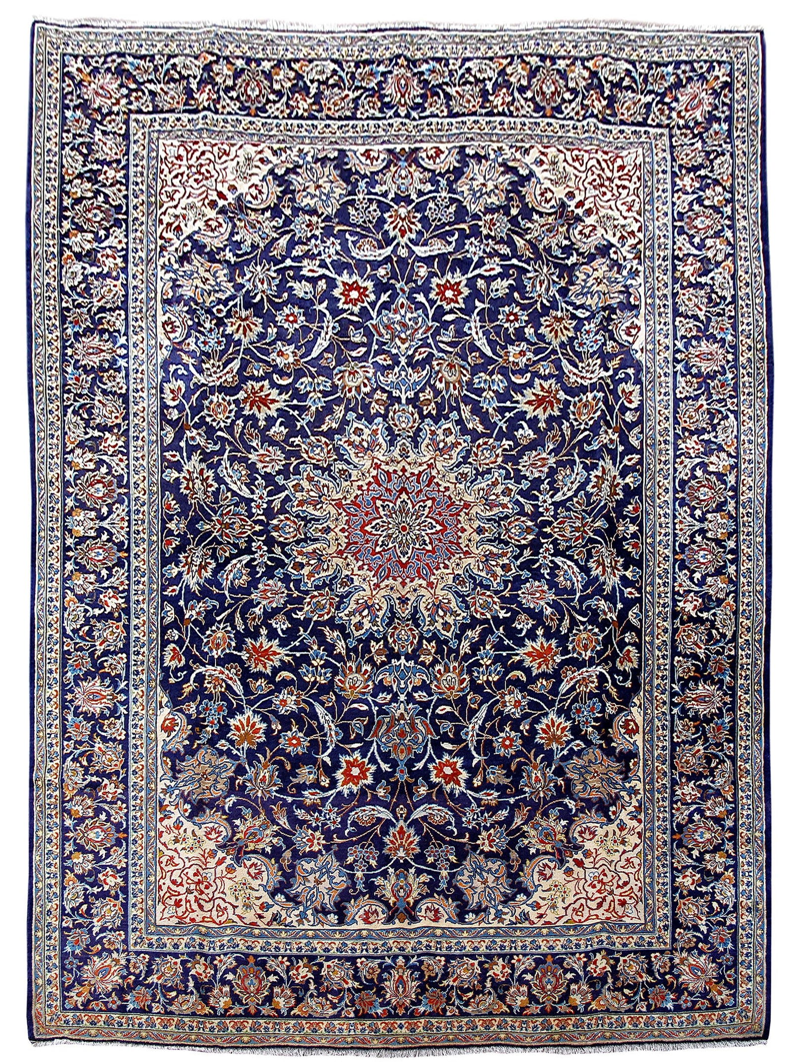 Cobalt Blue Handmade Persian Isfahan Rug 10' x 14'1" Wool Silk: Cobalt Blue Handmade Persian Isfahan Rug 10' x 14'1" Wool Silk Free continental US Shipping Discover the beauty of this captivating 10' x 14' 1" Blue Handmade Persian Isfahan Rug, a true masterpiece c