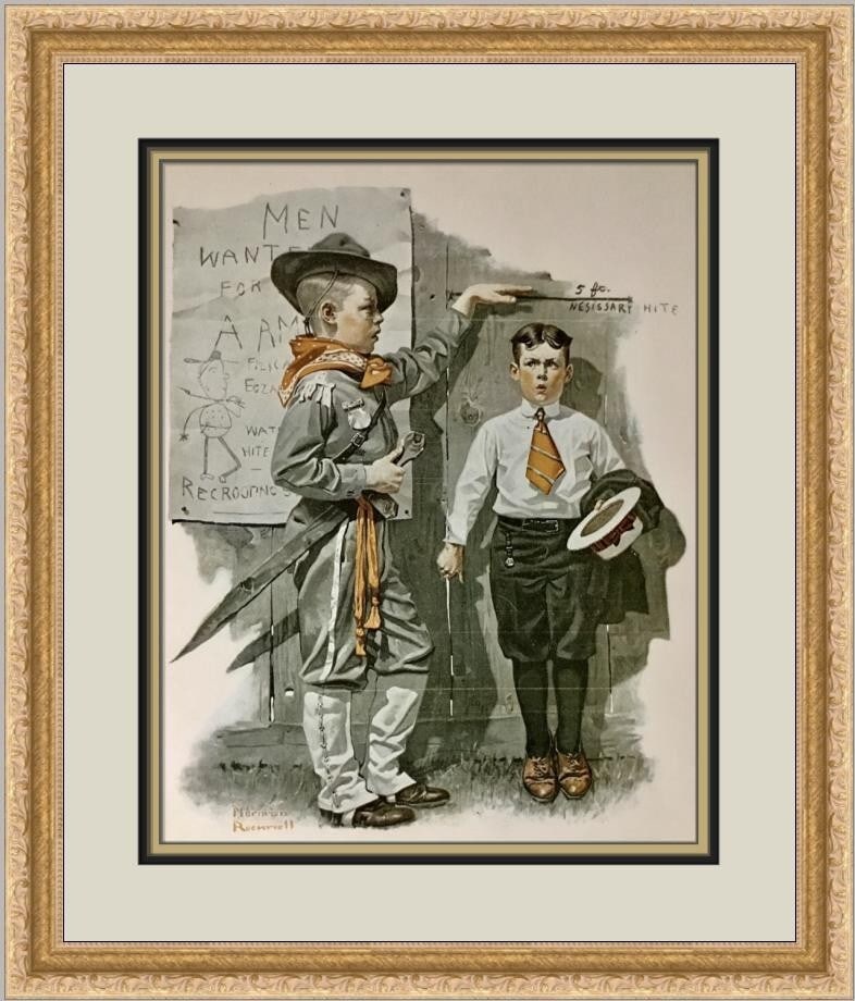 Norman Rockwell Recruiting Officer Custom Framed Print 1979 Americana Art: Norman Rockwell Recruiting Officer Custom Framed Print 1979 Americana Art This exquisite custom framed print by renowned artist Norman Rockwell features the iconic 'Recruiting Officer' scene, capturin
