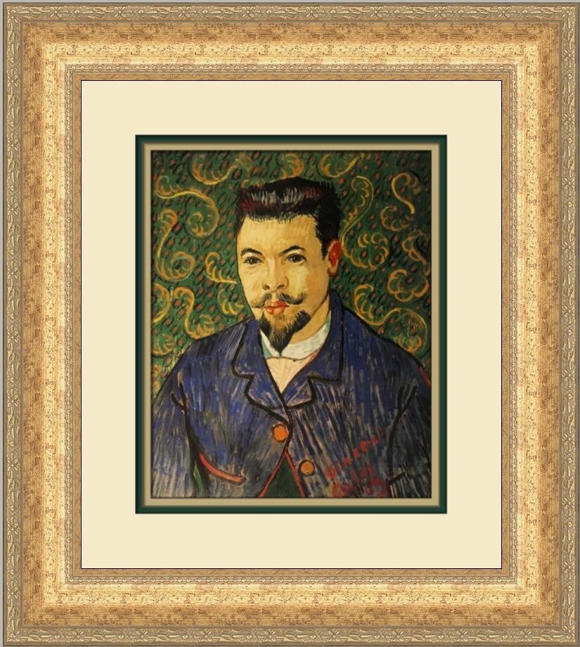 Vincent Van Gogh Doctor Felix Rey Portrait Custom Framed Art Print: Vincent Van Gogh Doctor Felix Rey Portrait Custom Framed Art Print This stunning custom framed print showcases Vincent Van Gogh's 'Doctor Felix Rey Portrait.' Measuring 18 in x 17 in overall, this pie