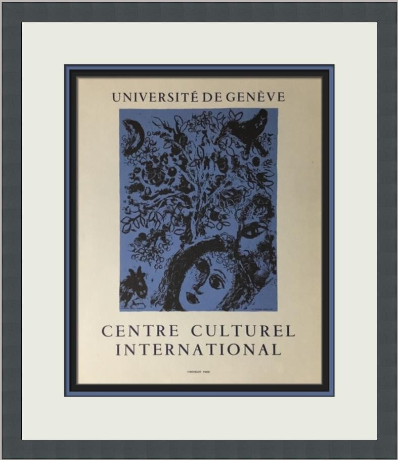 Marc Chagall Couple in Front of a Tree Custom Framed Lithograph: Marc Chagall Couple in Front of a Tree Custom Framed Lithograph This beautiful print titled 'Couple in Front of a Tree' by renowned artist Marc Chagall captures the essence of Cubism, Expressionism, a