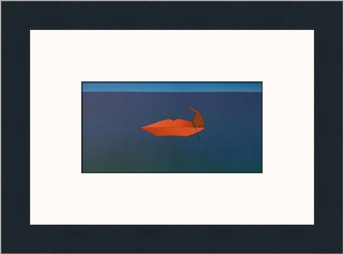 Jean-Michel Folon Lily Love Me Custom Framed Art Print 1982: Jean-Michel Folon Lily Love Me Custom Framed Art Print 1982 This stunning custom framed print titled "Lily Love Me" by artist Jean-Michel Folon features a beautiful expressionist, impressionist, and r