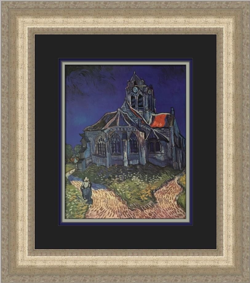 Vincent Van Gogh The Church at Auvers Custom Framed Art Print: Vincent Van Gogh The Church at Auvers Custom Framed Art Print This custom-framed print features Vincent van Gogh's renowned work, "The Church at Auvers." Measuring 19 in. by 17 in., this medium-sized