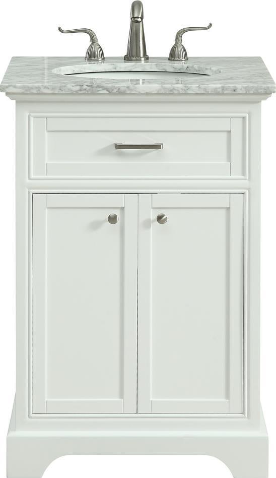 Elegant Lighting White Solid Wood Bathroom Vanity with Marble Countertop: Elegant Lighting White Solid Wood Bathroom Vanity with Marble Countertop Enhance your bathroom with this Elegant White Solid Wood Bathroom Vanity. Crafted from solid wood, this vanity features a brush
