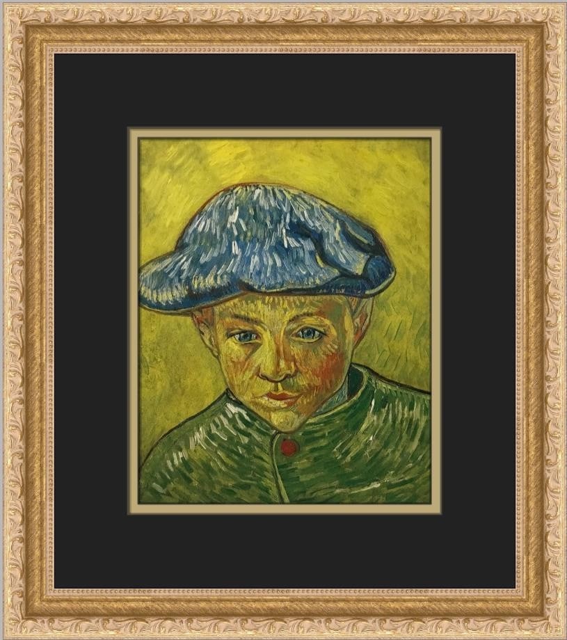 Vincent Van Gogh Portrait of Camille Roulin Custom Framed Print 15x13: Vincent Van Gogh Portrait of Camille Roulin Custom Framed Print 15x13 This custom framed print features Vincent van Gogh's iconic artwork, "Portrait of Camille Roulin." Measuring 15 in. by 13 in., it