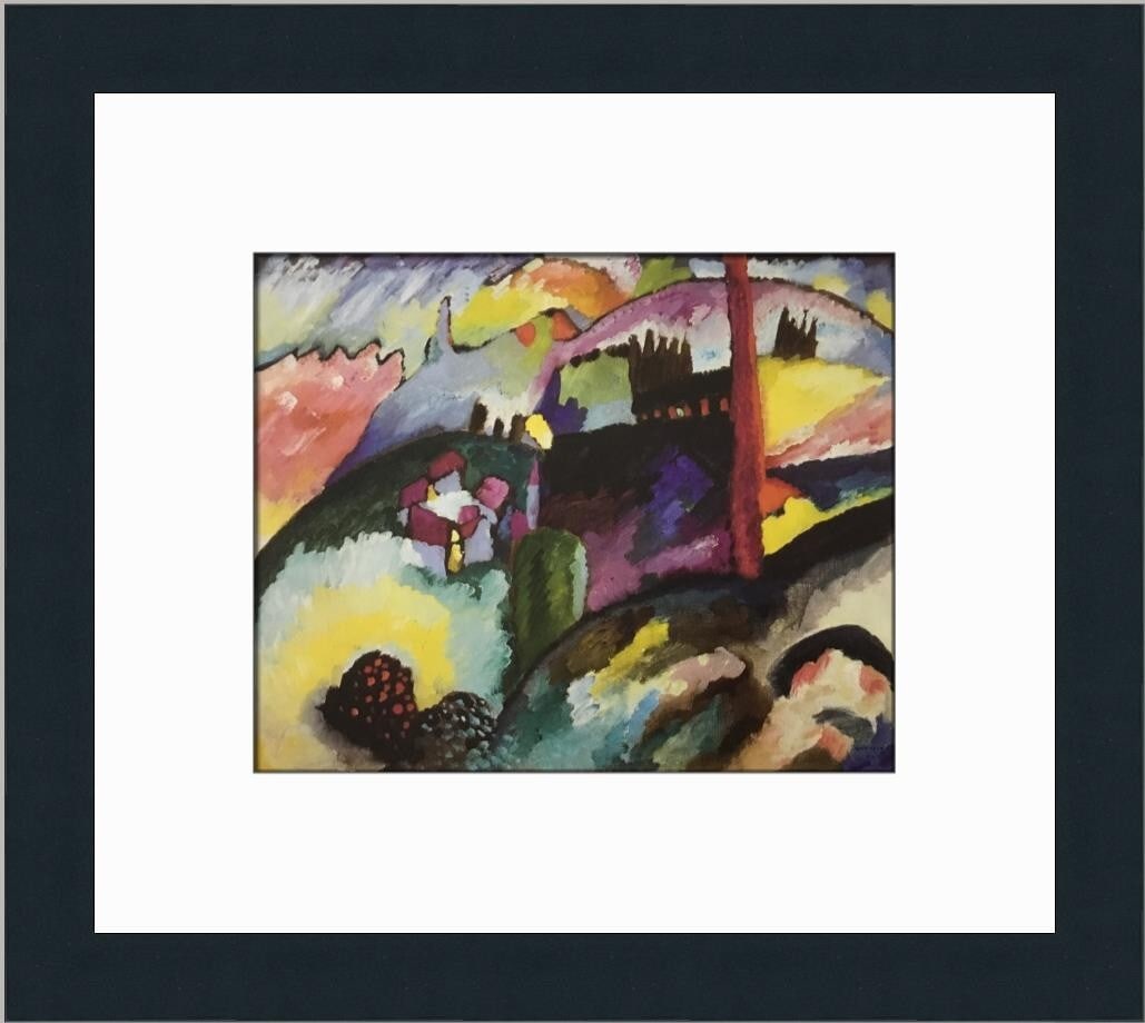 Wassily Kandinsky Landscape with Factory Chimney Framed Print 12 x 14: Wassily Kandinsky Landscape with Factory Chimney Framed Print 12 x 14 This stunning custom framed print features Wassily Kandinsky's iconic work, "Landscape with Factory Chimney." Created in 1989, thi