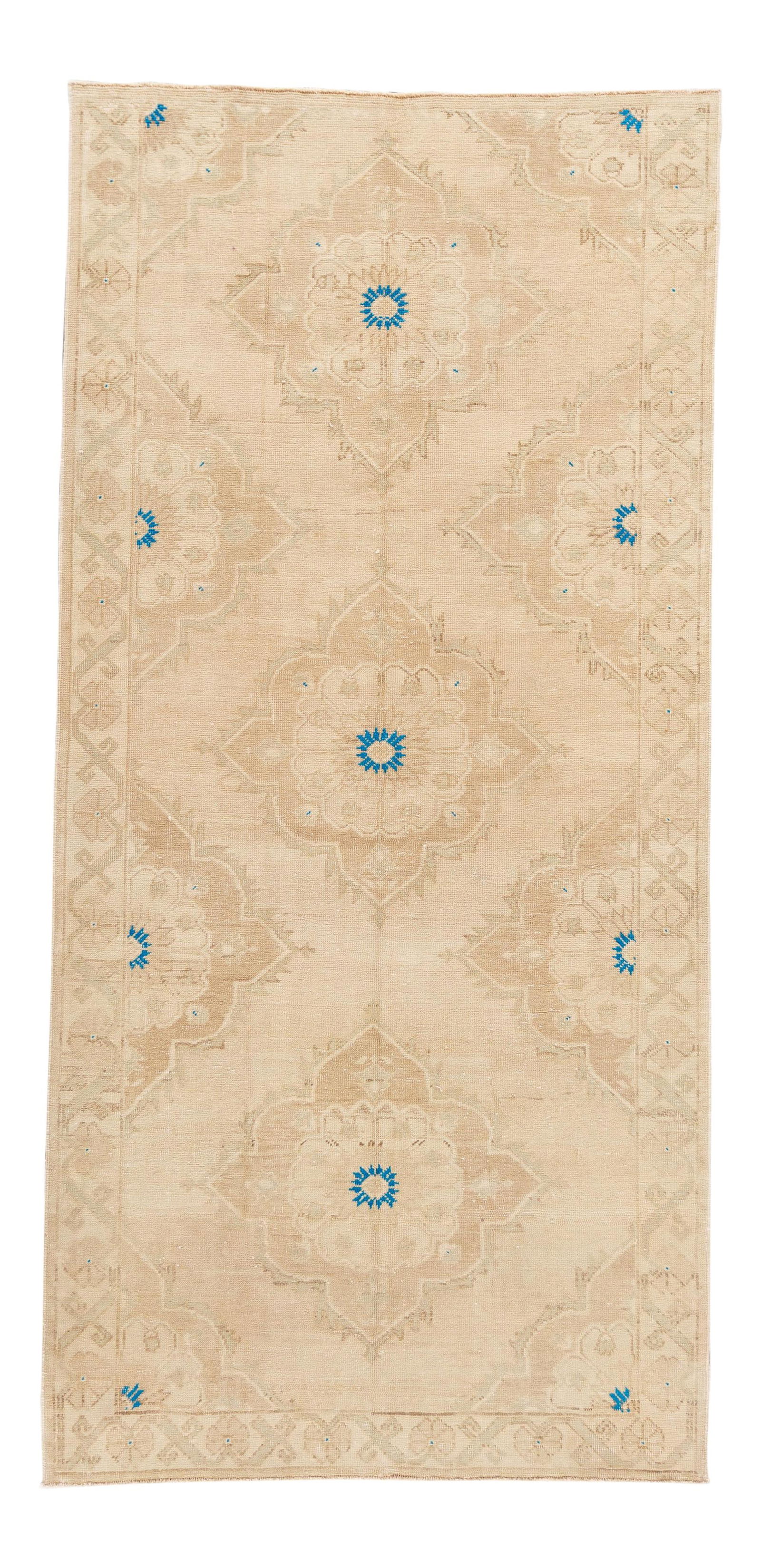 Vintage Turkish Anatolian Rug Hand-Knotted Wool 4'11 x 10'5 Beige: Vintage Turkish Anatolian Rug Hand-Knotted Wool 4'11 x 10'5 Beige This exquisite hand-knotted vintage Turkish Anatolian rug features an intricate all-over design accented with elegant ivory and blue t