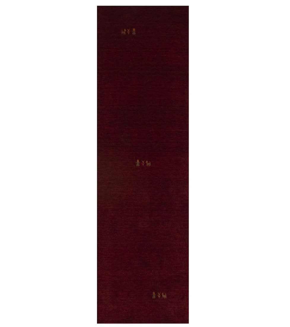 Maroon Red Hand-Loomed Wool Gabbeh Runner Rug Modern Pictorial 2'6 x 8'0: Maroon Red Hand-Loomed Wool Gabbeh Runner Rug Modern Pictorial 2'6 x 8'0 Enhance your space with this stunning Maroon Red Pictorial Tribal Runner Rug, perfect for modern interiors. Measuring 2'6" x 8'