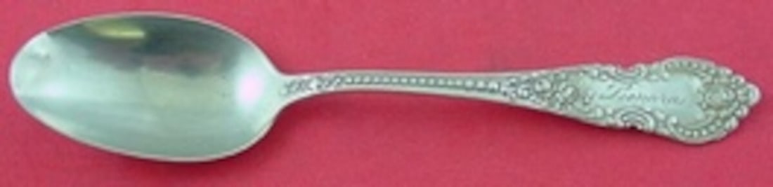 Knowles Mauser Apollo Sterling Silver Teaspoon Monogrammed 5 7/8": Knowles Mauser Apollo Sterling Silver Teaspoon Monogrammed 5 7/8" This exquisite teaspoon is crafted from sterling silver and features the elegant Apollo pattern by Knowles and Mauser. Measuring 5 7/8