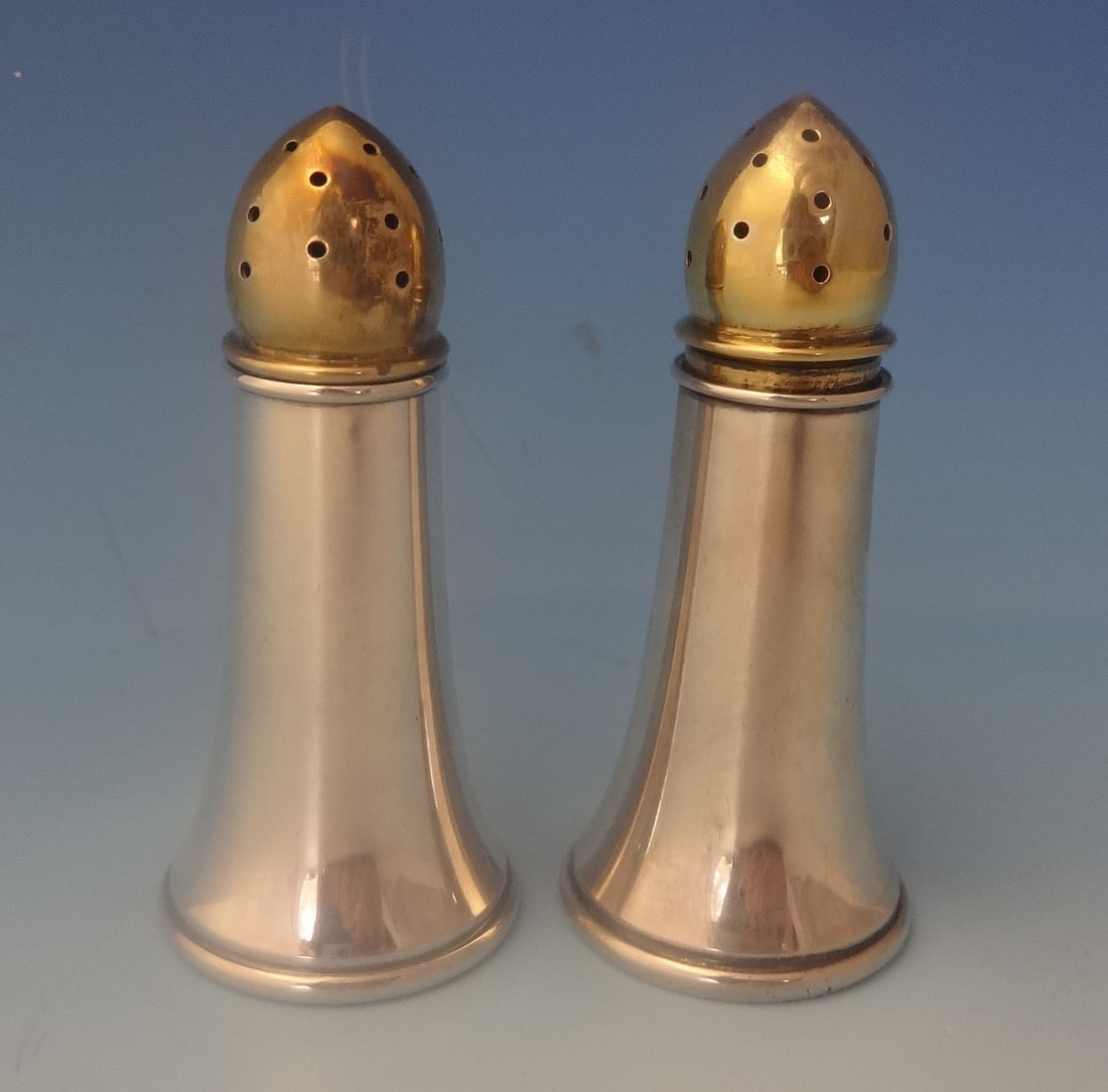 Randahl Sterling Silver Salt and Pepper Shakers 2pc Gold Washed Tops 1930s (1 of 3)