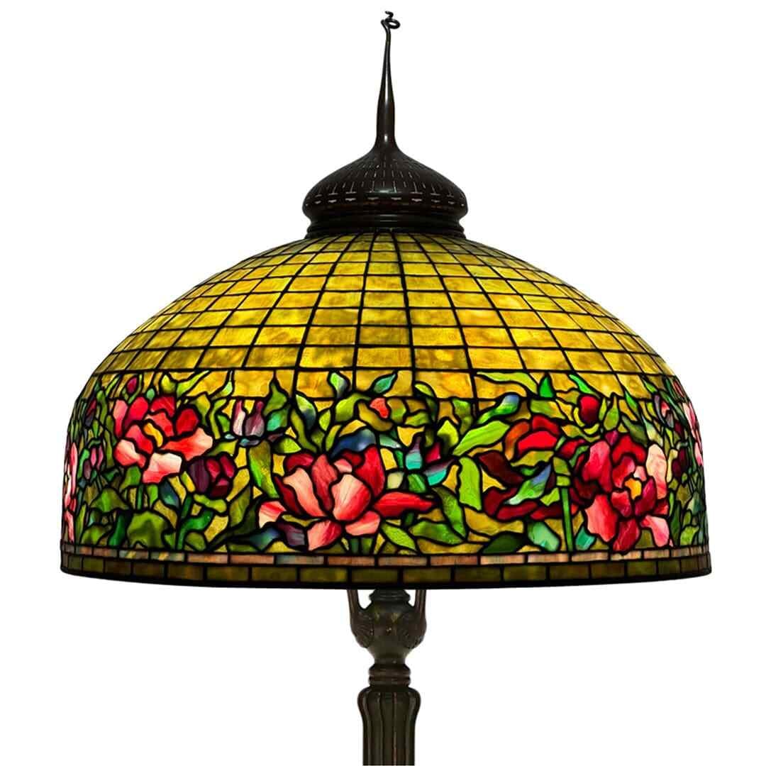 Antique Tiffany Studios Peony Border Floor Lamp Circa 1910 - 2
