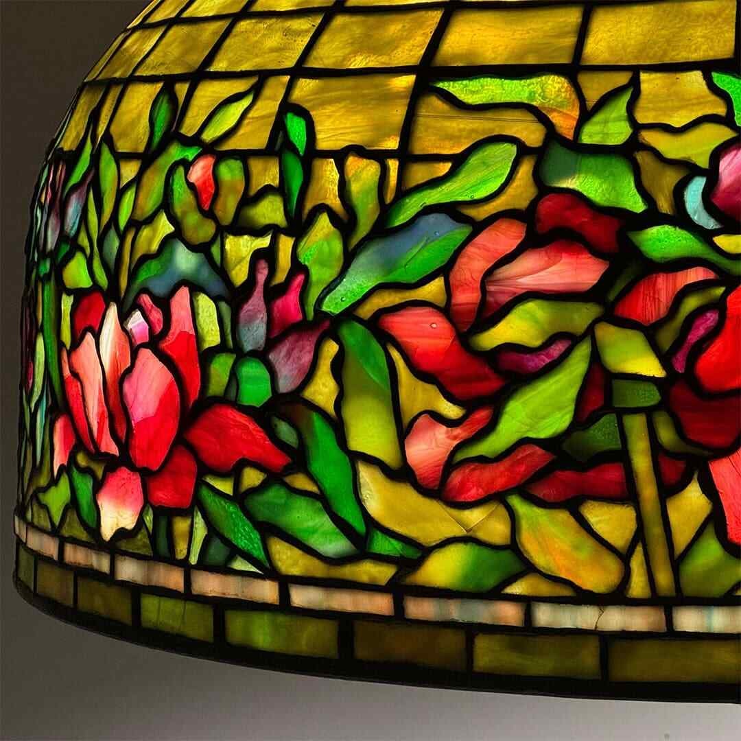 Antique Tiffany Studios Peony Border Floor Lamp Circa 1910 - 3