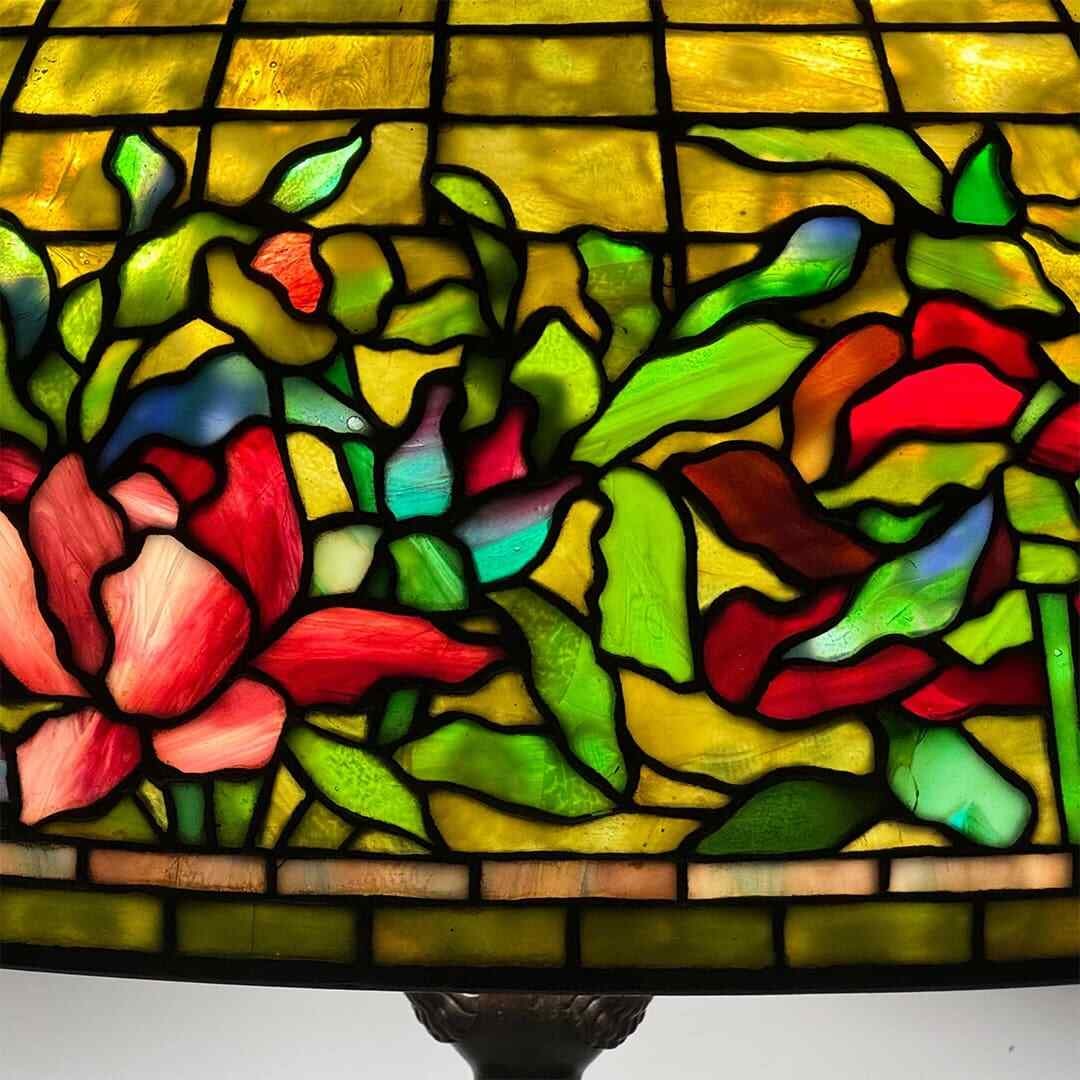 Antique Tiffany Studios Peony Border Floor Lamp Circa 1910 - 4