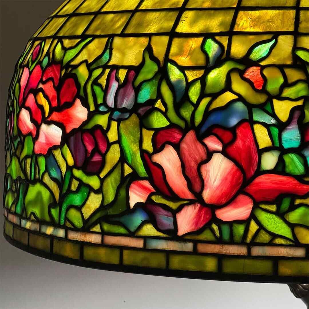 Antique Tiffany Studios Peony Border Floor Lamp Circa 1910 - 6