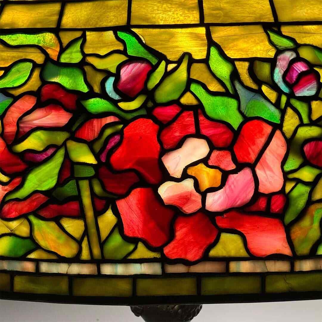 Antique Tiffany Studios Peony Border Floor Lamp Circa 1910 - 7