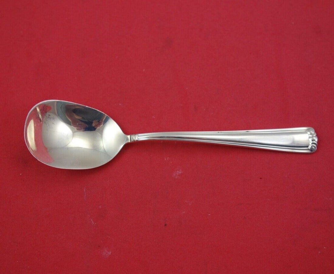 Lunt Embassy Scroll Sterling Silver Sugar Spoon 5 3/4 Inch: Lunt Embassy Scroll Sterling Silver Sugar Spoon 5 3/4 Inch This exquisite sugar spoon features the elegant Embassy Scroll pattern by Lunt, crafted from high-quality sterling silver. With a length of 5