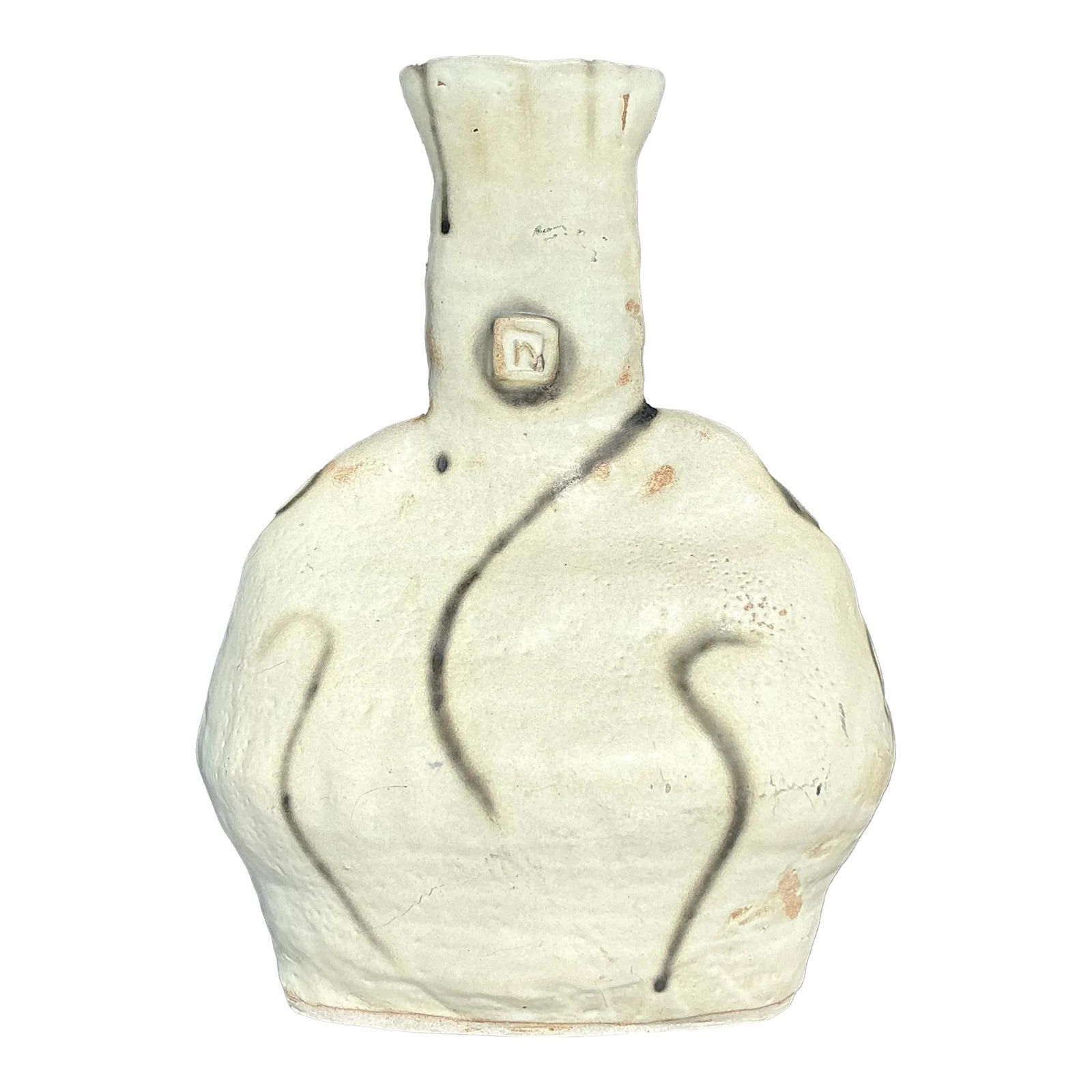 Unique Vintage Boho Handcrafted Pottery Vase 16.5" Beige (1 of 9)