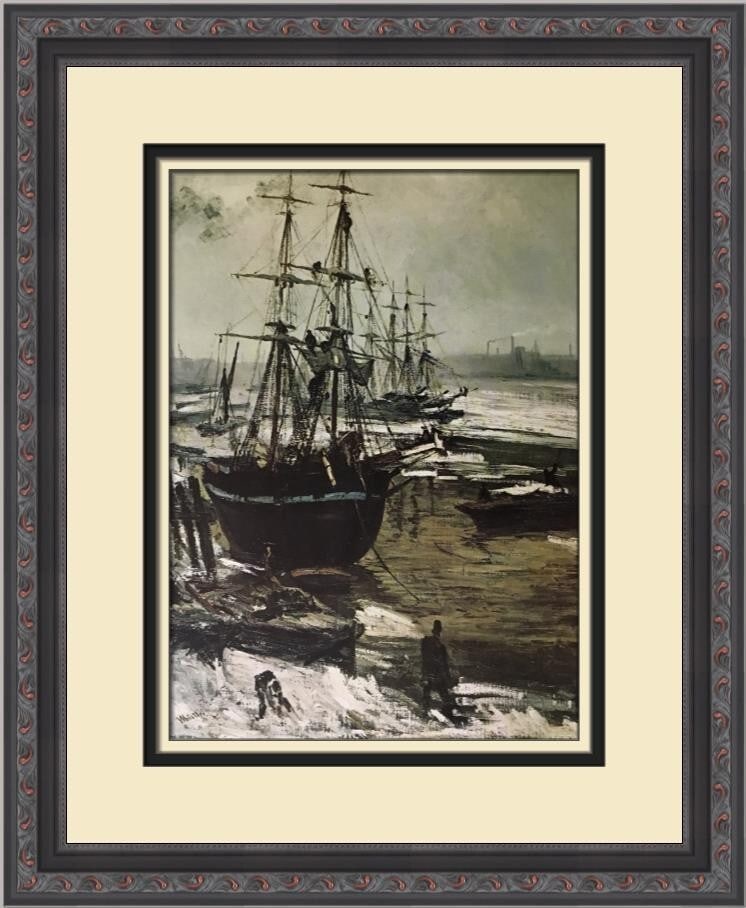 James Abbott Whistler The Thames In Ice Custom Framed Lithograph Print: James Abbott Whistler The Thames In Ice Custom Framed Lithograph Print This custom framed print features James Abbott Whistler's renowned artwork, "The Thames In Ice," showcasing a stunning seascape.