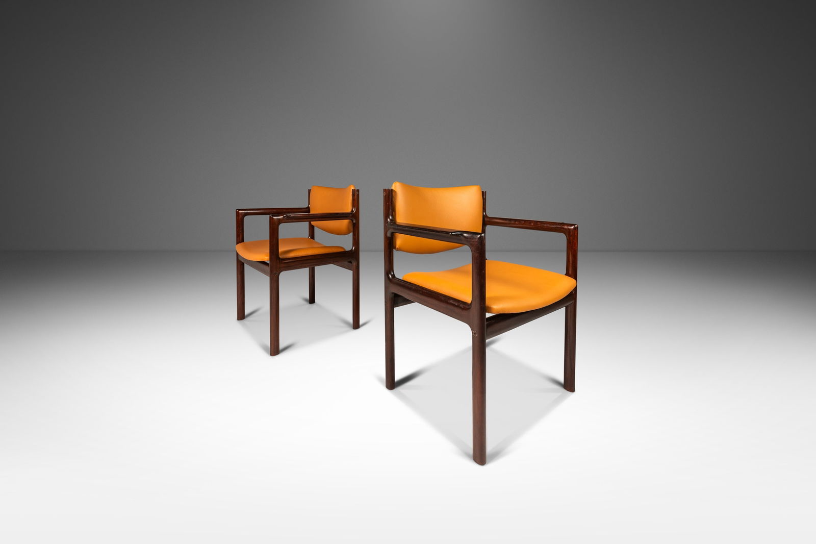 Rare Set of 2 Danish Modern Arm Chairs in Mahogany & Caramel Leather (1 of 10)