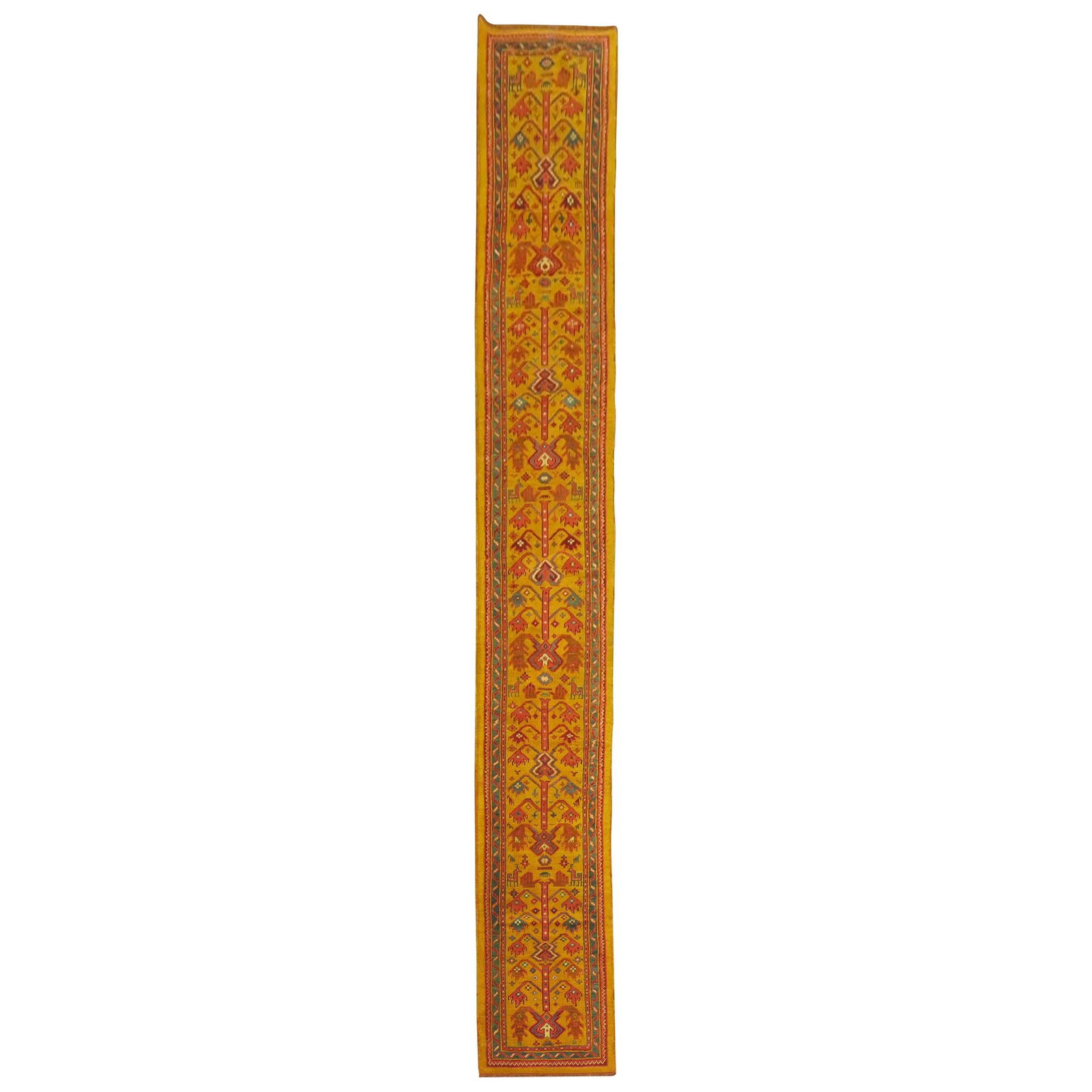 Antique Turkish Oushak Runner 25in x 192in Hand-Woven Wool: Antique Turkish Oushak Runner 25in x 192in Hand-Woven Wool Discover the charm of this authentic narrow antique Turkish Oushak runner, originally woven in the late 19th century. Measuring 25 in (63.5 c