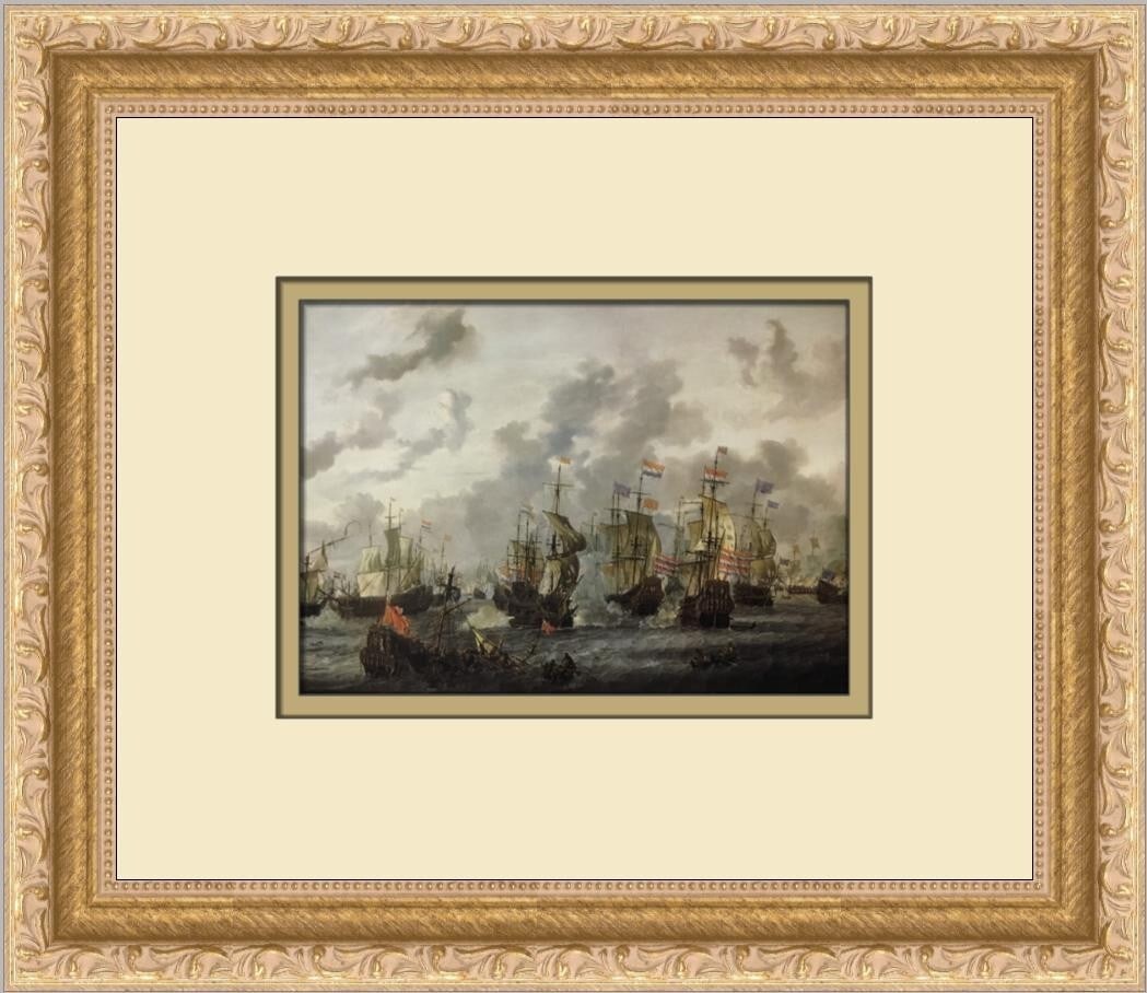 Abraham Storck The Four Days Battle Custom Framed Print 1995: Abraham Storck The Four Days Battle Custom Framed Print 1995 This stunning custom framed print by artist Abraham Storck captures the historical event known as "The Four Days Battle England and Holland