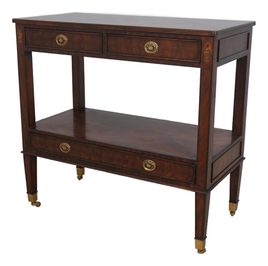 Maitland Smith Regency Mahogany Inlaid 2 Tier Server with Brass Feet (1 of 10)