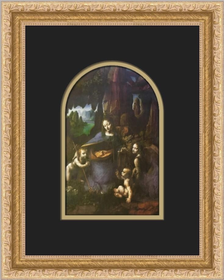 Leonardo Da Vinci The Virgin on the Rocks Framed Print 14x11: Leonardo Da Vinci The Virgin on the Rocks Framed Print 14x11 This stunning custom framed print features Leonardo Da Vinci's masterpiece, "The Virgin on the Rocks." With dimensions of 14 in x 11 in, th