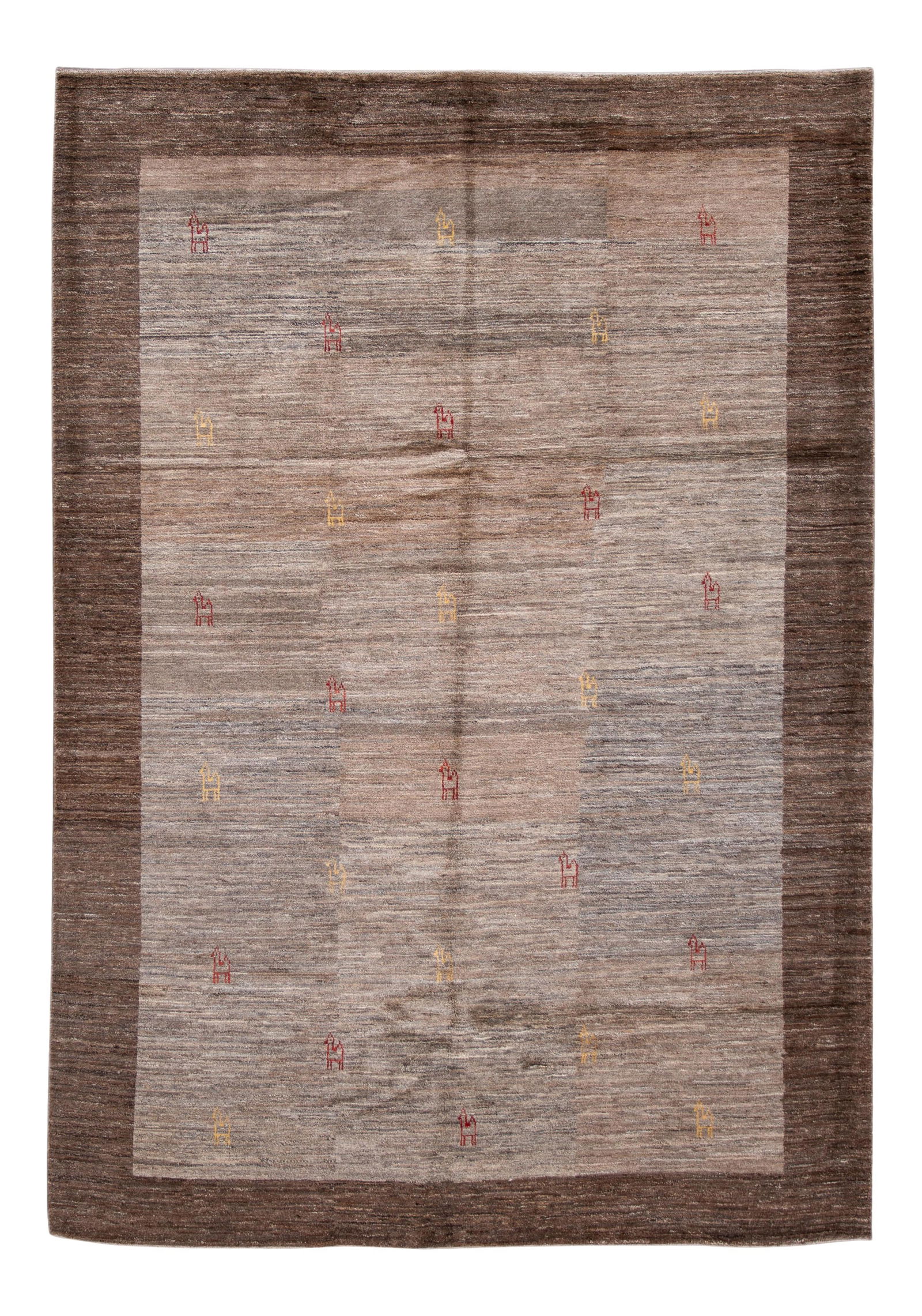 Handmade Modern Brown Persian Gabbeh Wool Rug 6'10 x 8'11 (1 of 8)