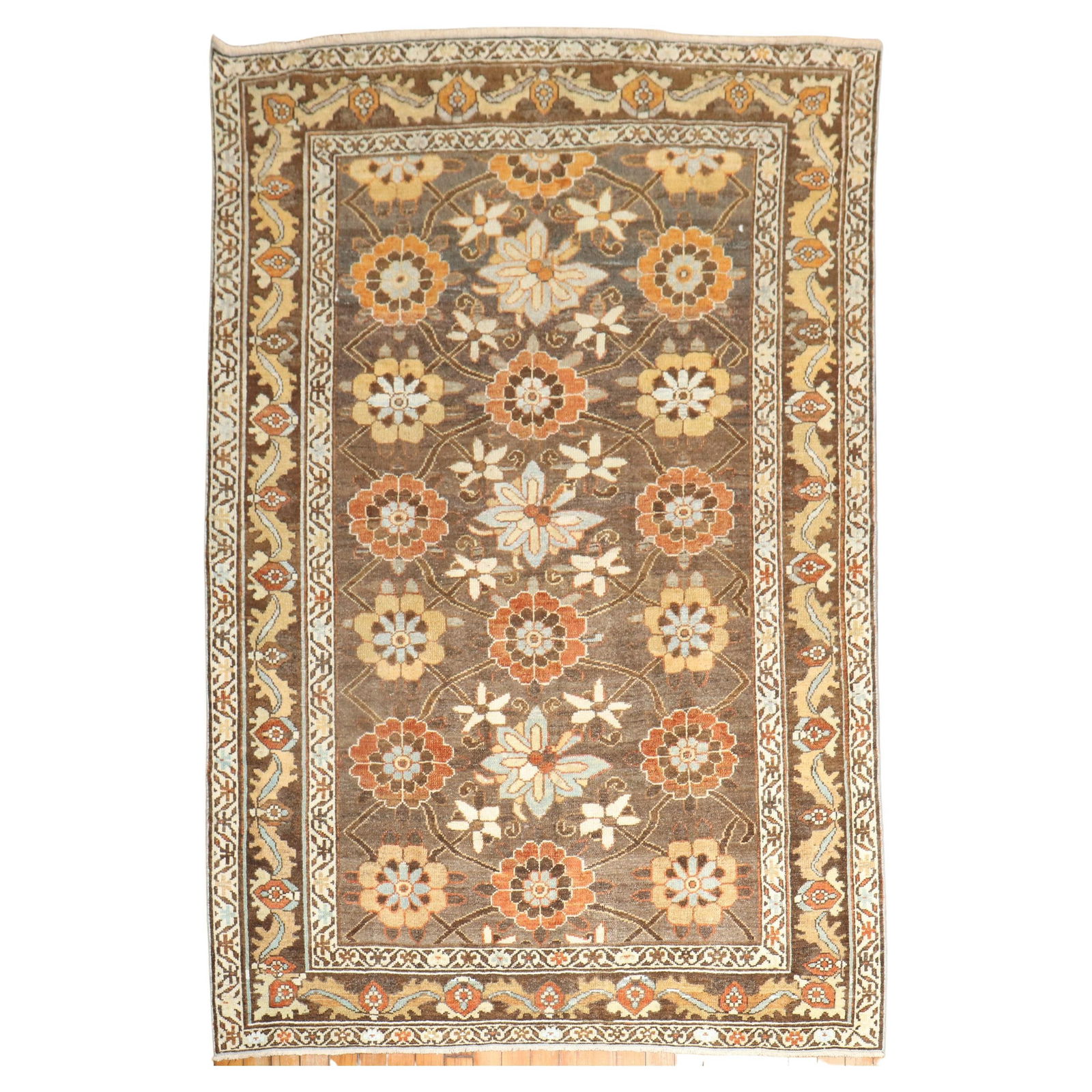 Rustic Brown Persian Veramin Hand-Knotted Wool Rug 4'6 x 6'5 Iran 1920: Rustic Brown Persian Veramin Hand-Knotted Wool Rug 4'6 x 6'5 Iran 1920 This exquisite Brown Persian Veramin Rug features a rustic style that adds warmth and charm to any space. Hand-knotted from high-