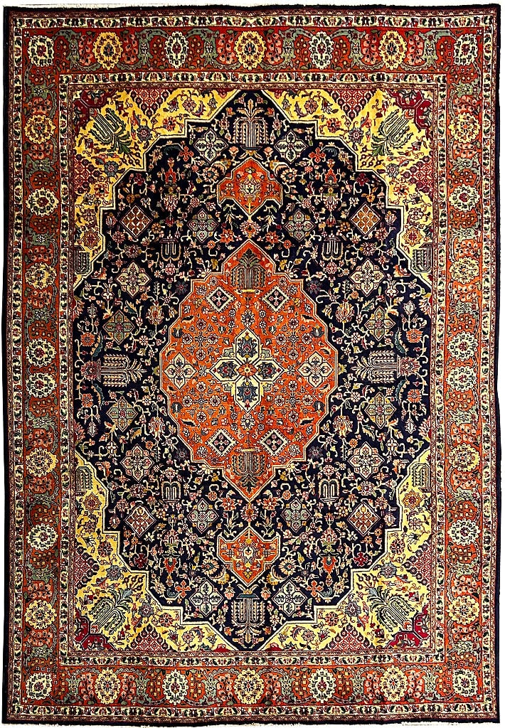 Stunning 9'7 x 12'10 Navy Blue Persian Tabriz Semi-Antique Rug: Stunning 9'7 x 12'10 Navy Blue Persian Tabriz Semi-Antique Rug Free continental US Shipping Enhance your living space with this exquisite semi-antique Persian Tabriz rug, showcasing a stunning navy bl