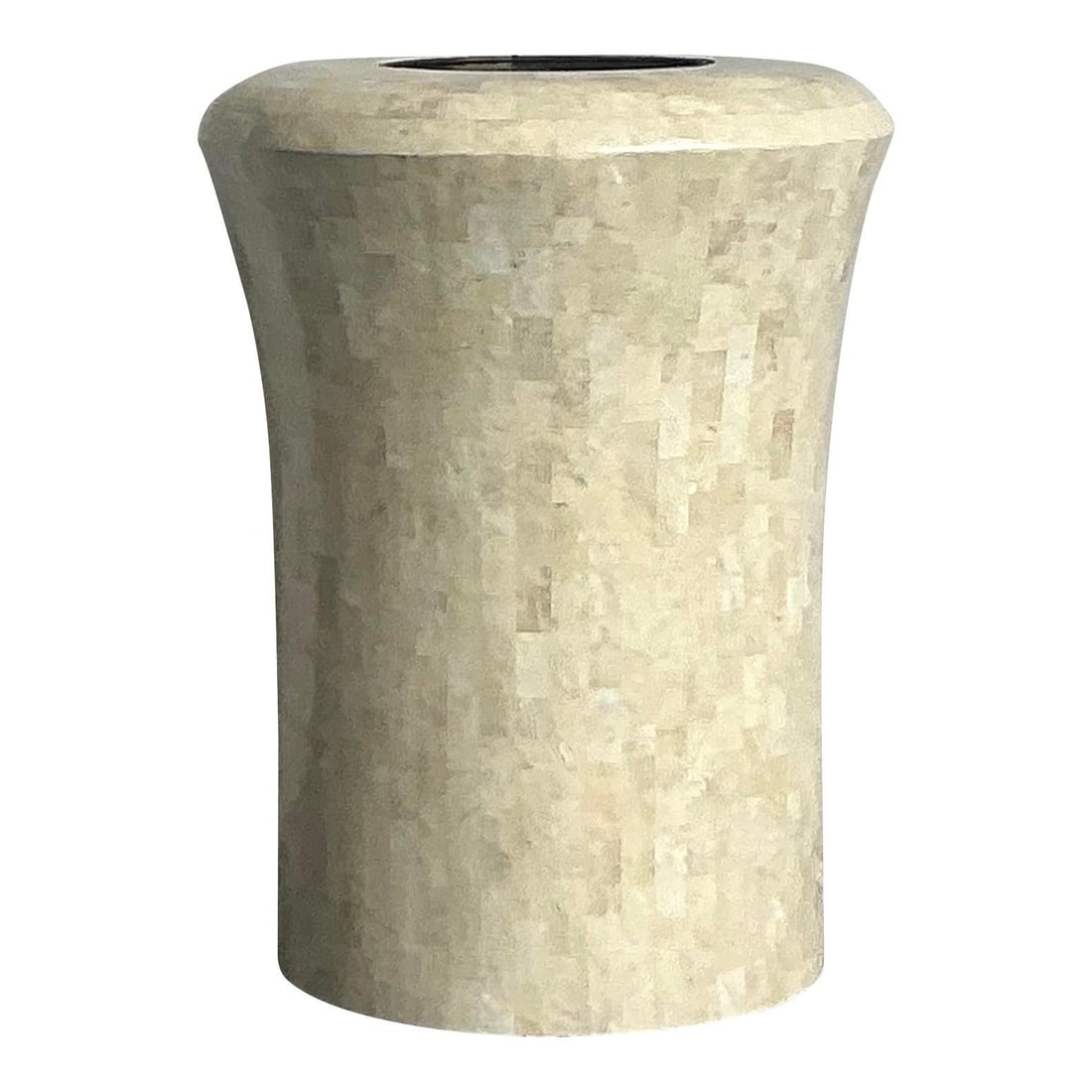 Tessellated Fossil Stone Urn Planter with Metal Liner by Maitland Smith: Tessellated Fossil Stone Urn Planter with Metal Liner by Maitland Smith This vintage planter by Maitland-Smith features a striking tessellated fossil stone exterior in a mosaic of creamy, organic tone