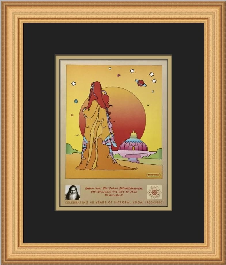 Peter Max Integral Yoga 40 Custom Framed Pop Art Print: Peter Max Integral Yoga 40 Custom Framed Pop Art Print Discover a stunning piece of art with the 'Integral Yoga 40' print by renowned artist Peter Max. This custom framed print measures 14 x 12 inches